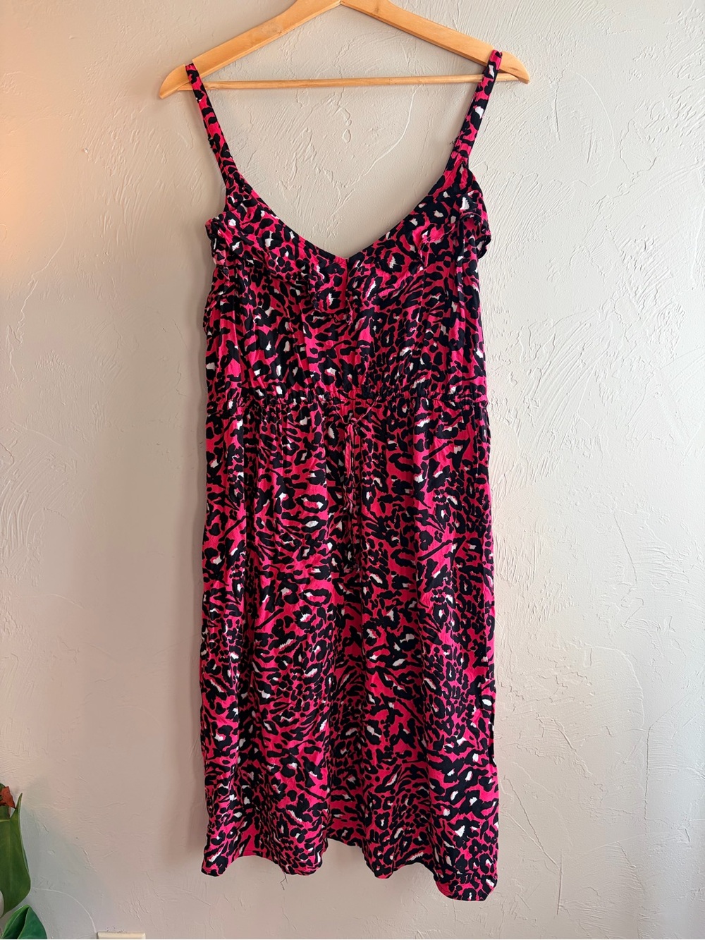 Pink Black White Leopard Strappy Slip Dress Woven Rayon L Animal Boho Y2K XXL